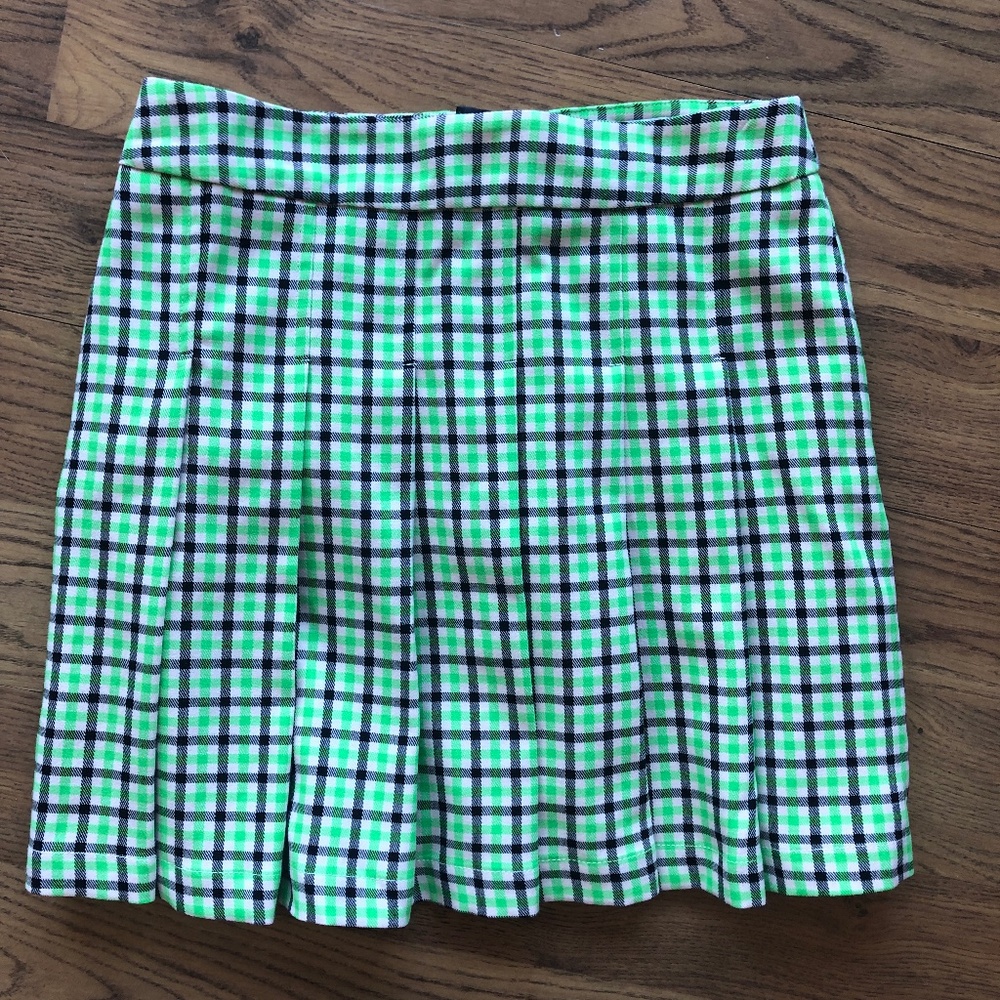NWT topshop green plaid miniskirt high waist pleated exposed zipper US 4